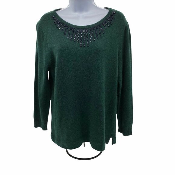 J Crew Merino Wool Green Beaded Sweater Womens size L NWT - Picture 1 of 6